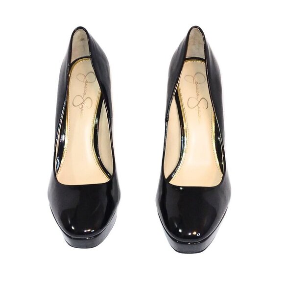 JESSICA SIMPSON BLACK PATENT STILETTO PLATFORM HEELS - SIZE 9 - Picture 2 of 4